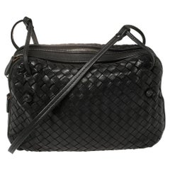 Bottega Veneta Black Intrecciato Leather Double Zip Nodini Crossbody Bag