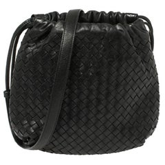 Bottega Veneta Black Intrecciato Leather Drawstring Shoulder Bag