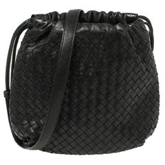 Bottega Veneta Black Intrecciato Leather Drawstring Shoulder Bag