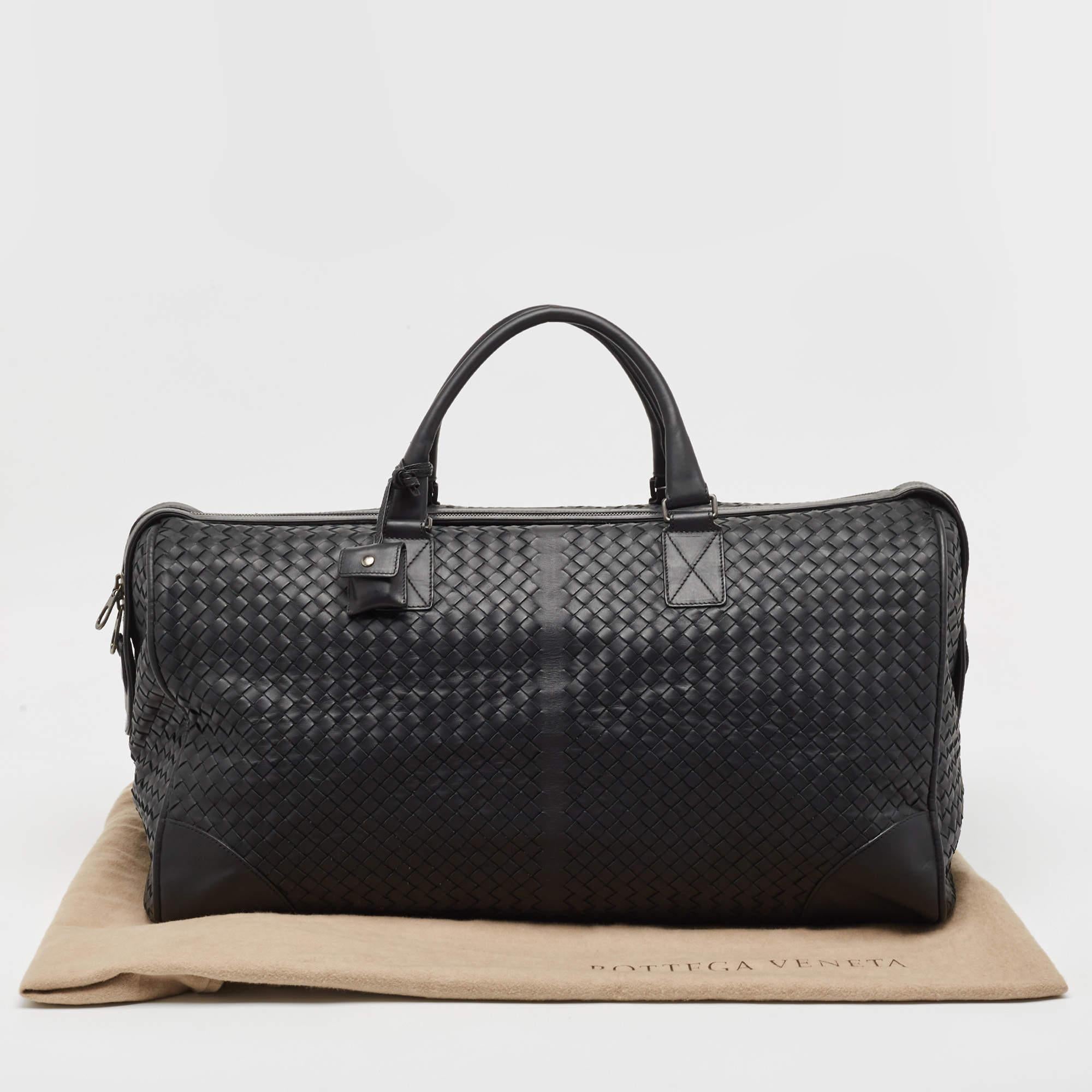 Bottega Veneta Black Intrecciato Leather Duffel Bag 3