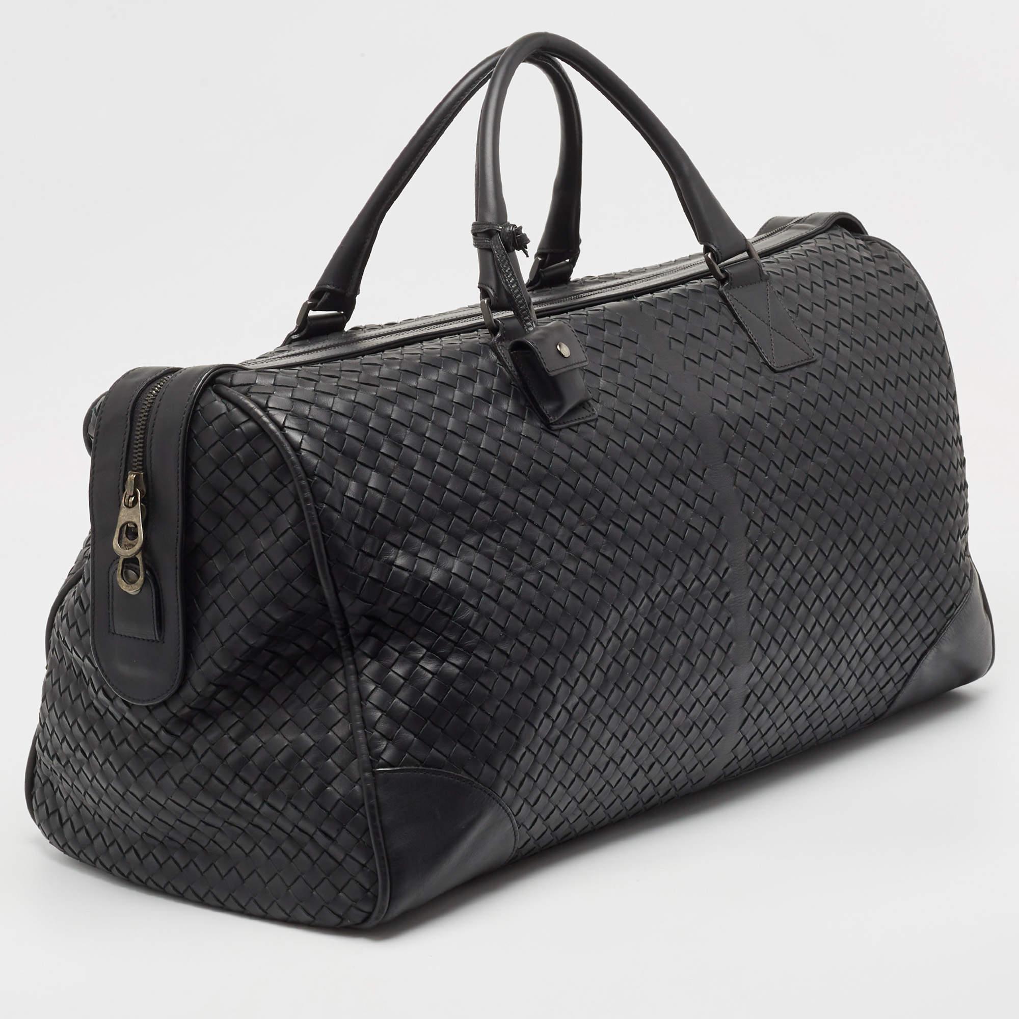 Bottega Veneta Black Intrecciato Leather Duffel Bag 5