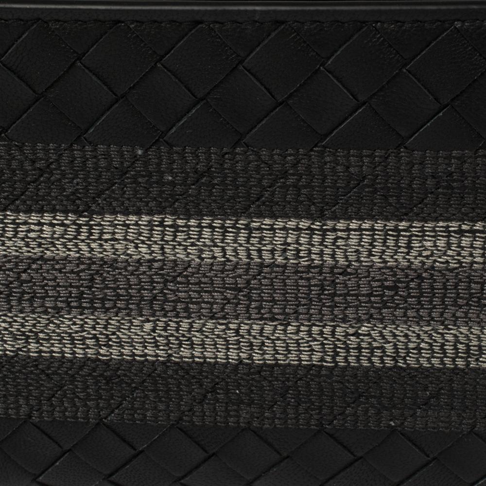 Bottega Veneta Black Intrecciato Leather Embroidered Stripe Bifold Wallet 4