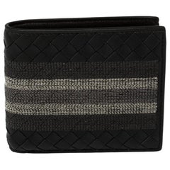 Bottega Veneta Black Intrecciato Leather Embroidered Stripe Bifold Wallet