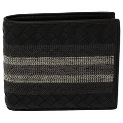 Bottega Veneta Schwarz Intrecciato Leder Gestickte Streifen Bifold Wallet