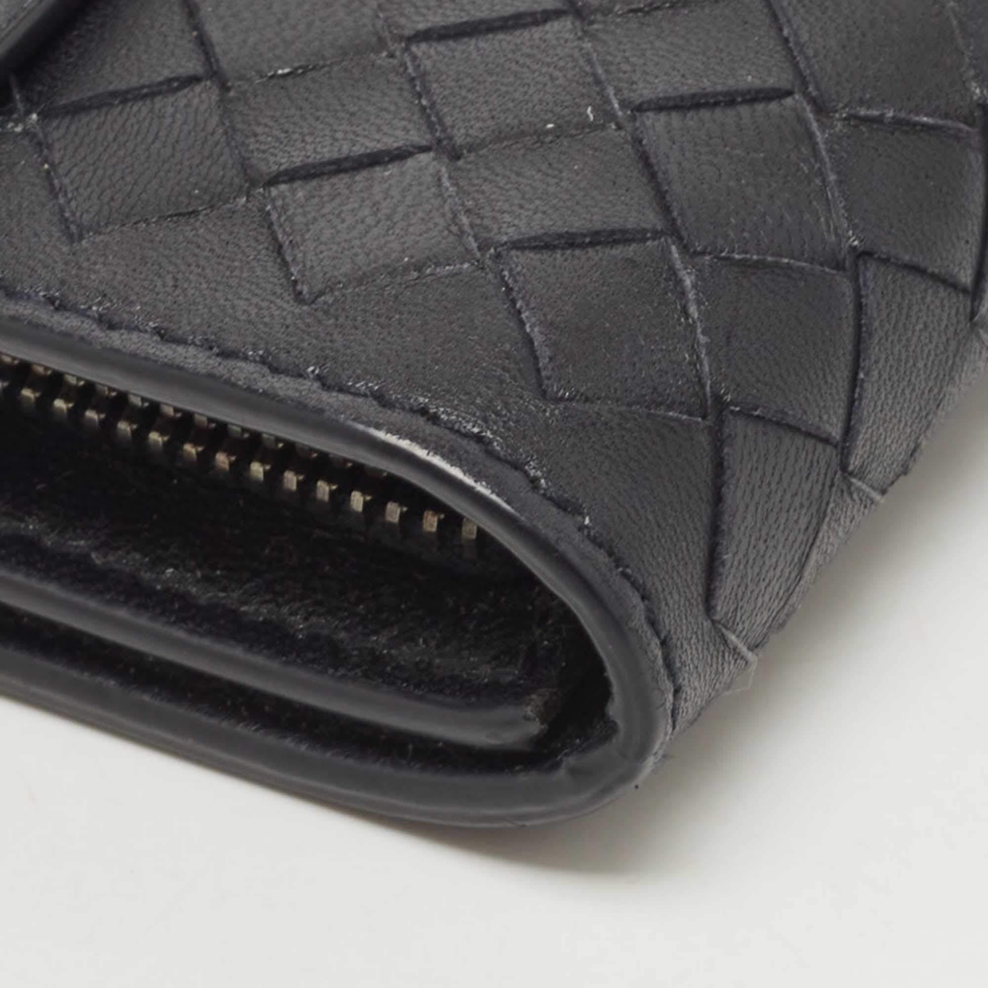 Bottega Veneta Black Intrecciato Leather Flap Continental Wallet 6