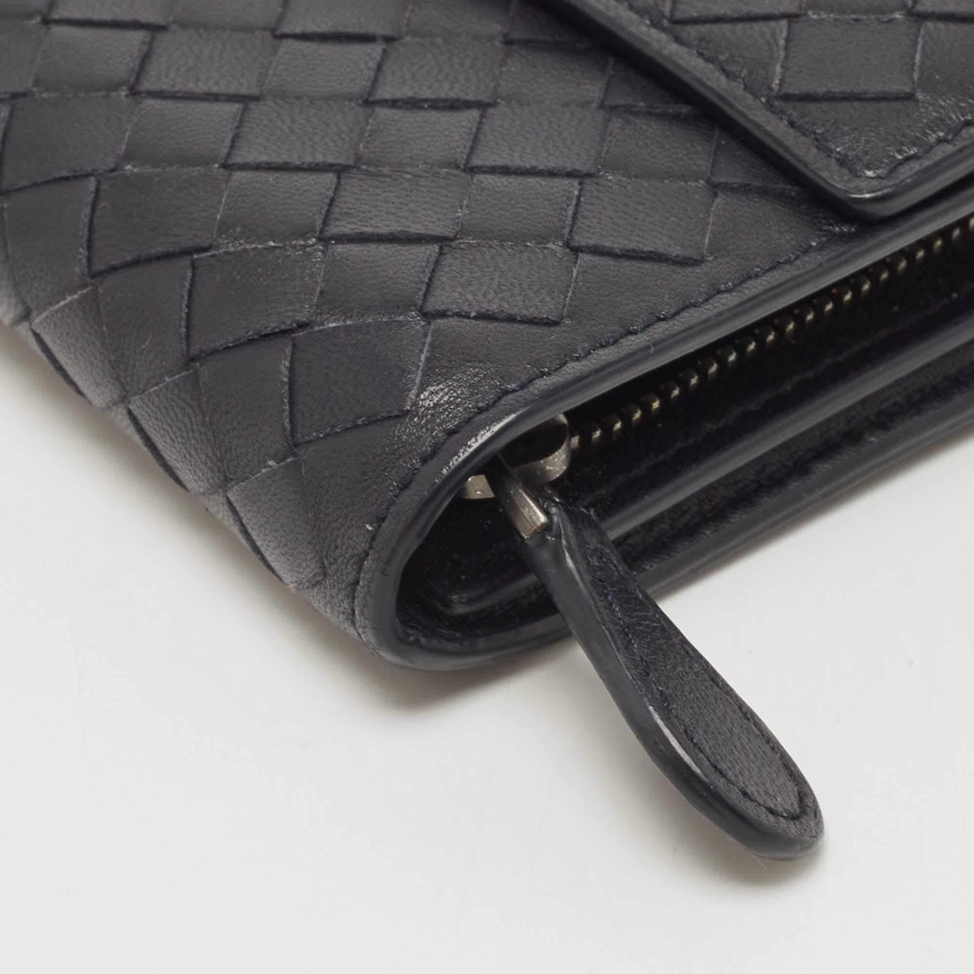 Bottega Veneta Black Intrecciato Leather Flap Continental Wallet 7