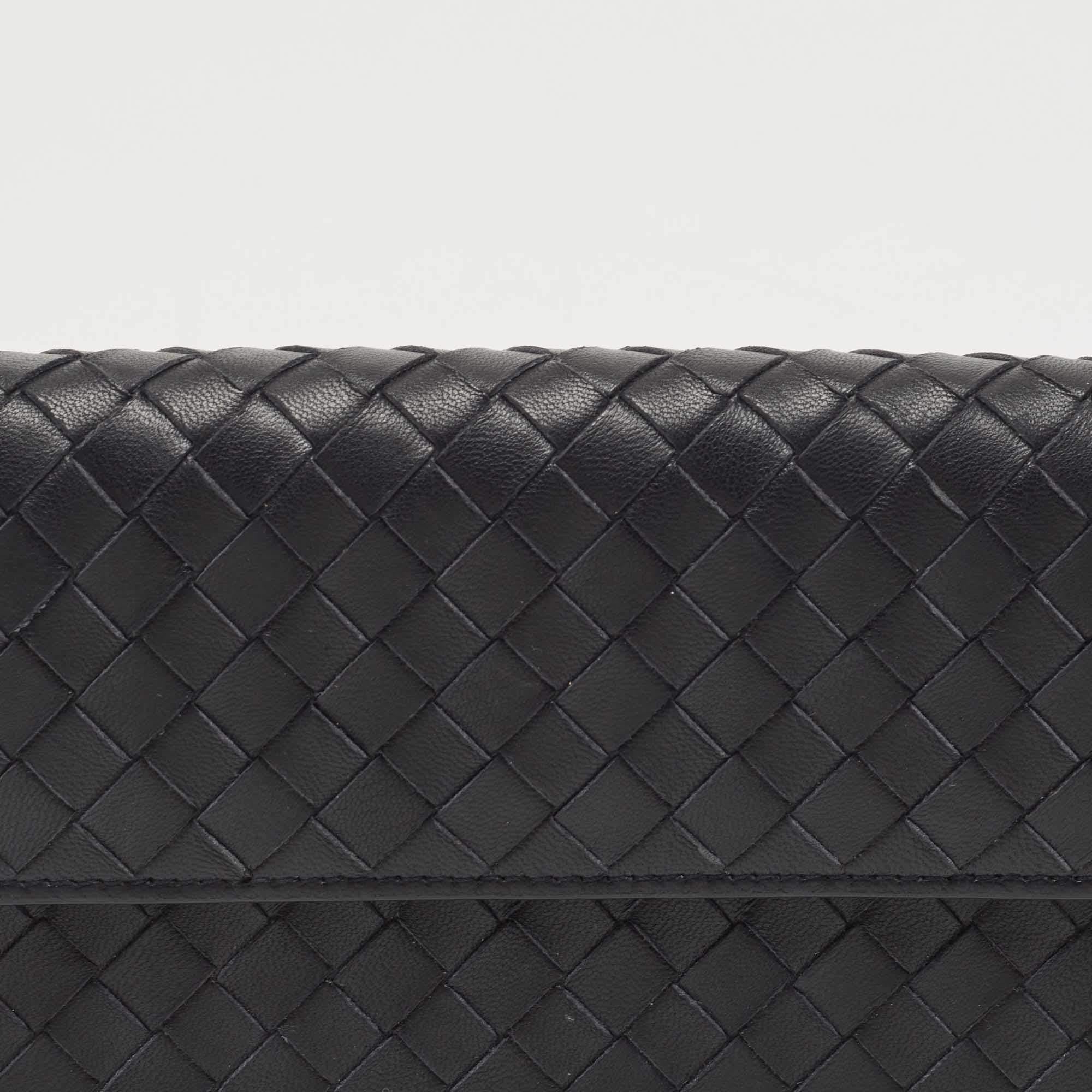 Bottega Veneta Black Intrecciato Leather Flap Continental Wallet 2