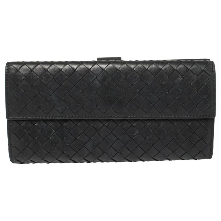 Bottega Veneta Black Intrecciato Leather Flap Continental Wallet at 1stDibs