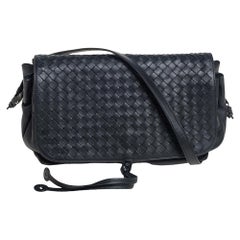 Bottega Veneta Black Intrecciato Leather Flap Crossbody Bag