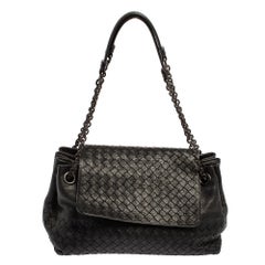 Bottega Veneta Black Intrecciato Leather Flap Shoulder Bag