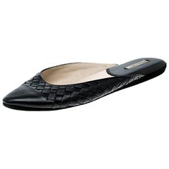 Bottega Veneta Black Intrecciato Leather Flat Slippers Size 39