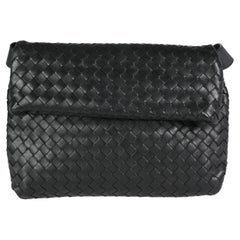 Bottega Veneta Black Intrecciato Leather Fold Crossbody Bag