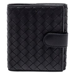 Bottega Veneta Black Intrecciato Leather French Wallet