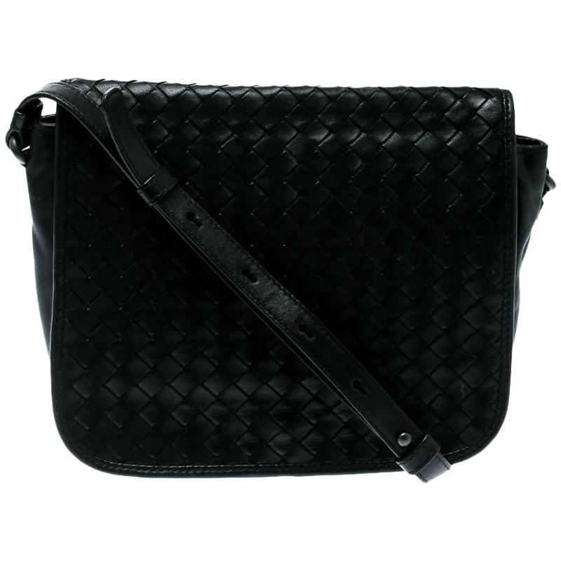 Bottega Veneta Black Intrecciato Leather Full Flap Crossbody Bag For ...