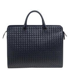 Bottega Veneta Black Intrecciato Leather Laptop Briefcase