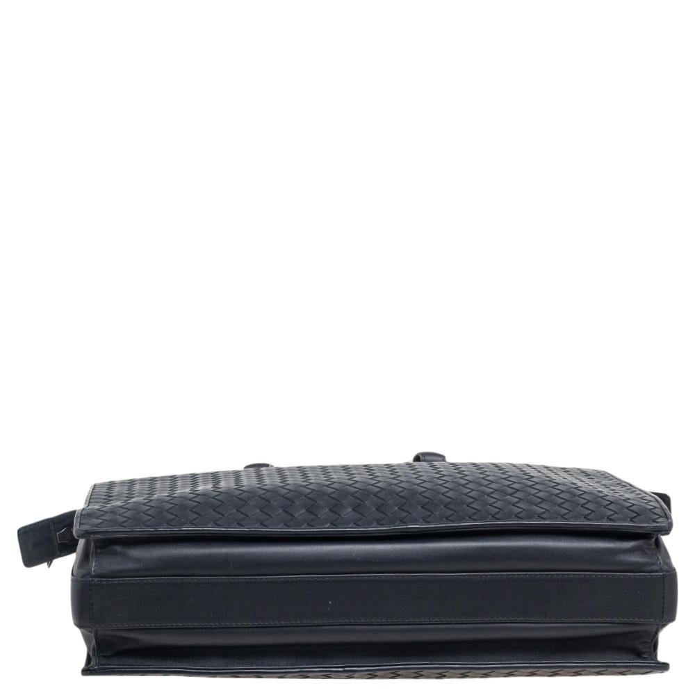 Men's Bottega Veneta Black Intrecciato Leather Laptop Briefcase