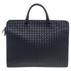 Bottega Veneta Schwarz Intrecciato Leder Laptop Aktentasche aus Leder