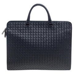 Bottega Veneta Schwarz Intrecciato Leder Laptop Aktentasche