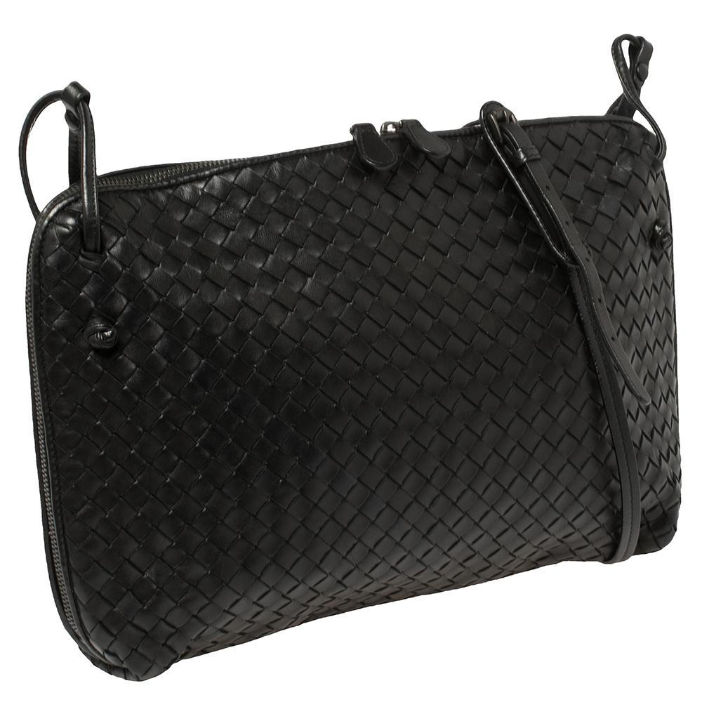 Bottega Veneta Black Intrecciato Leather Large Nodini Crossbody Bag In Good Condition In Dubai, Al Qouz 2