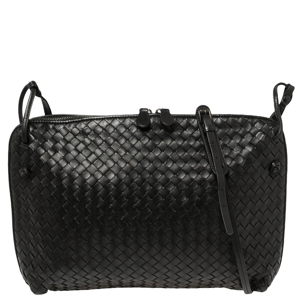 Bottega Veneta Black Intrecciato Leather Large Nodini Crossbody Bag 1