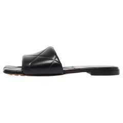 Bottega Veneta Schwarz Intrecciato Leder Lido Slide Flats aus Leder Größe 40