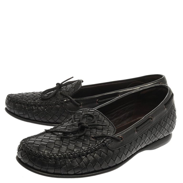 Bottega Veneta Black Intrecciato Leather Loafers Size 42