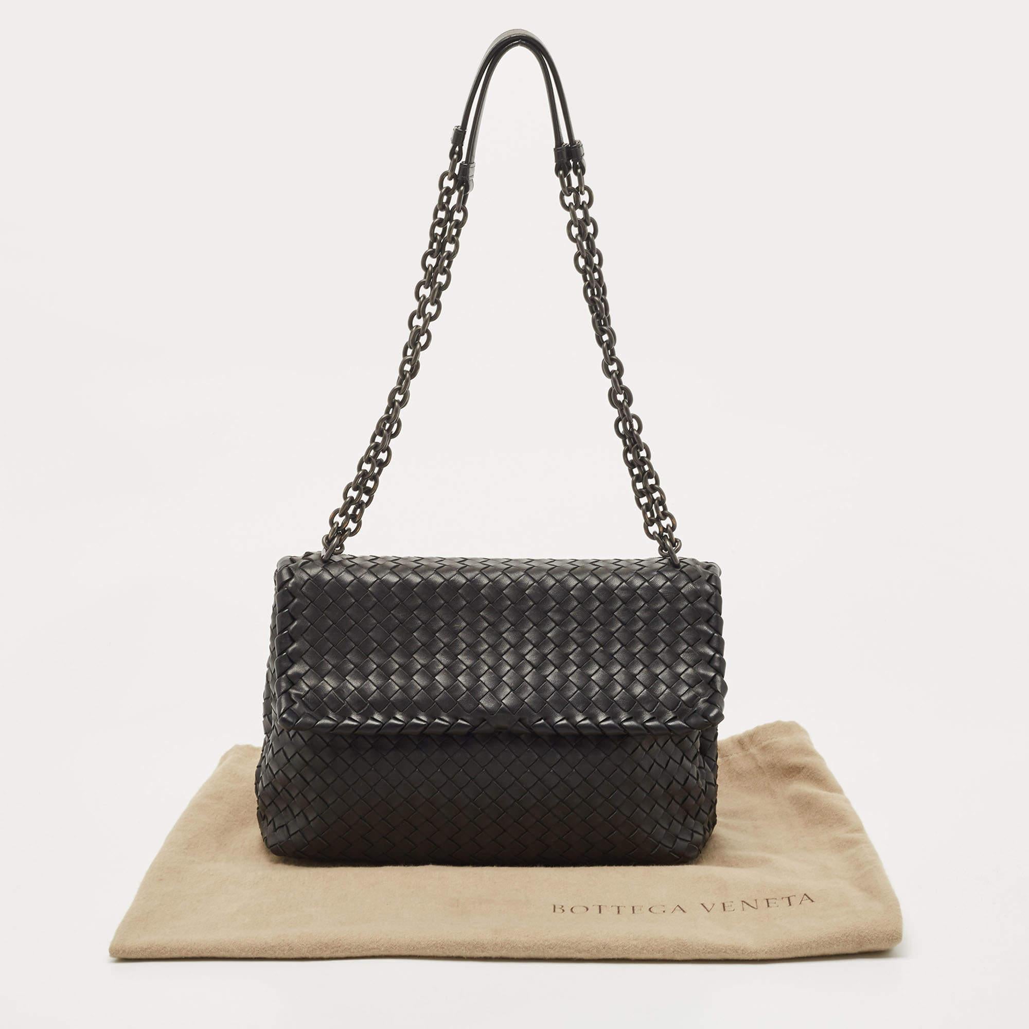 Bottega Veneta Black Intrecciato Leather Medium Olimpia Flap Shoulder Bag 9