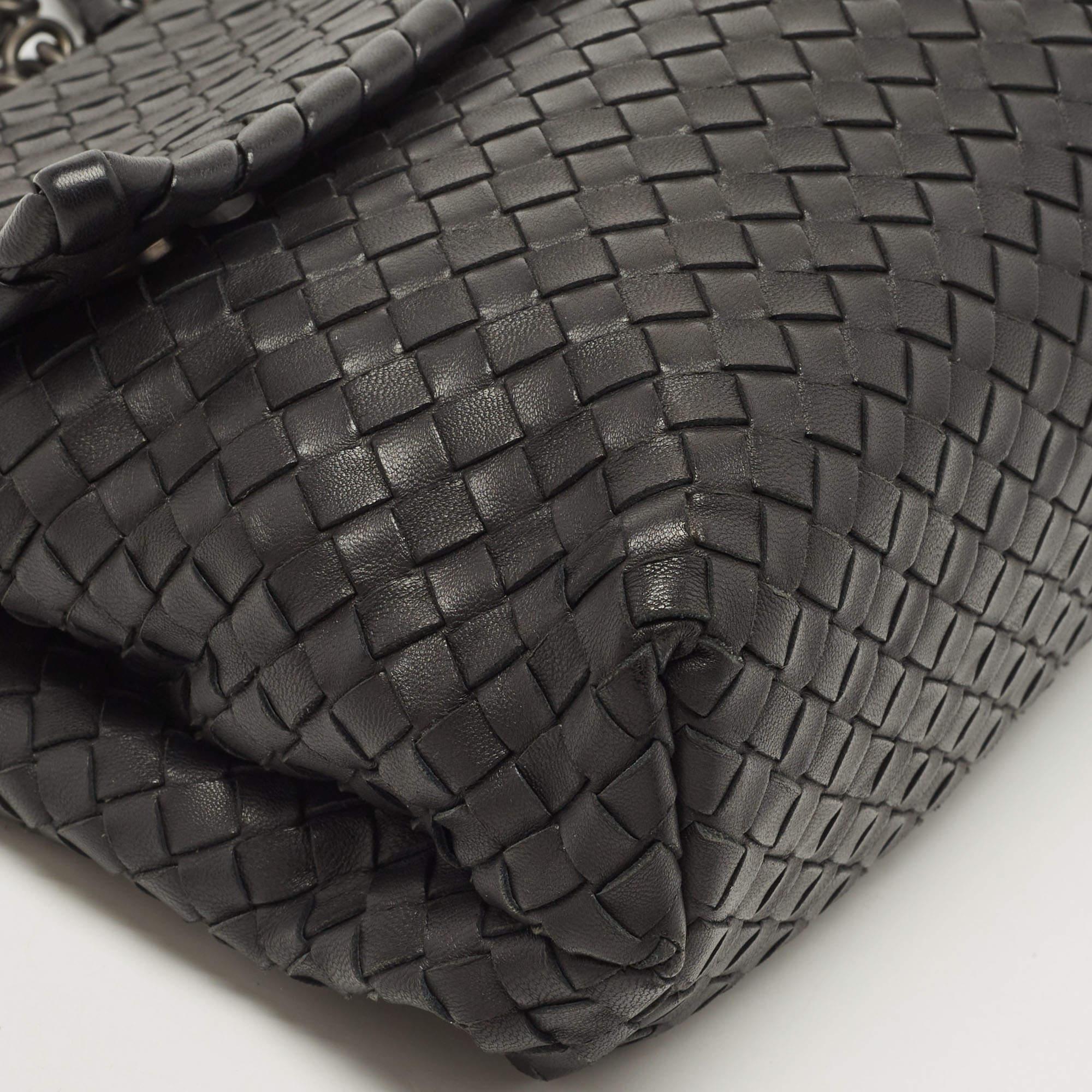 Bottega Veneta Black Intrecciato Leather Medium Olimpia Flap Shoulder Bag 5