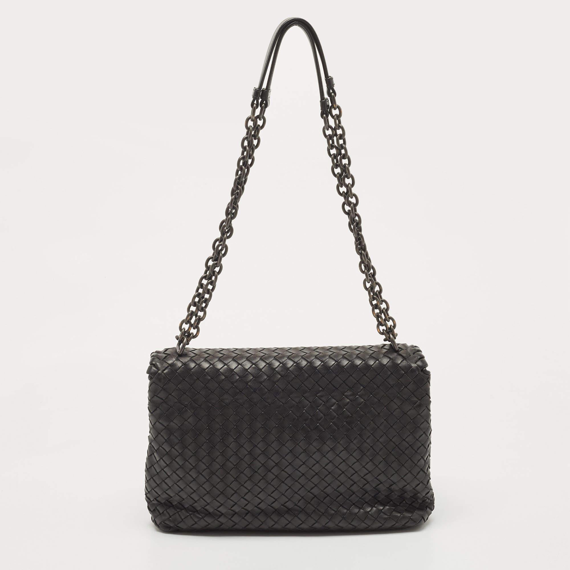 Bottega Veneta Black Intrecciato Leather Medium Olimpia Flap Shoulder Bag 6