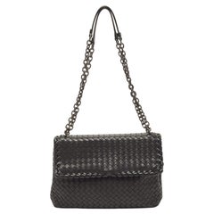 Bottega Veneta Black Intrecciato Leather Medium Olimpia Flap handbag