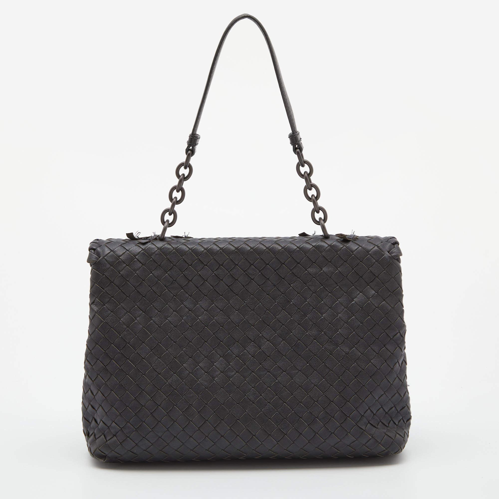 Women's Bottega Veneta Black Intrecciato Leather Medium Olimpia Shoulder Bag