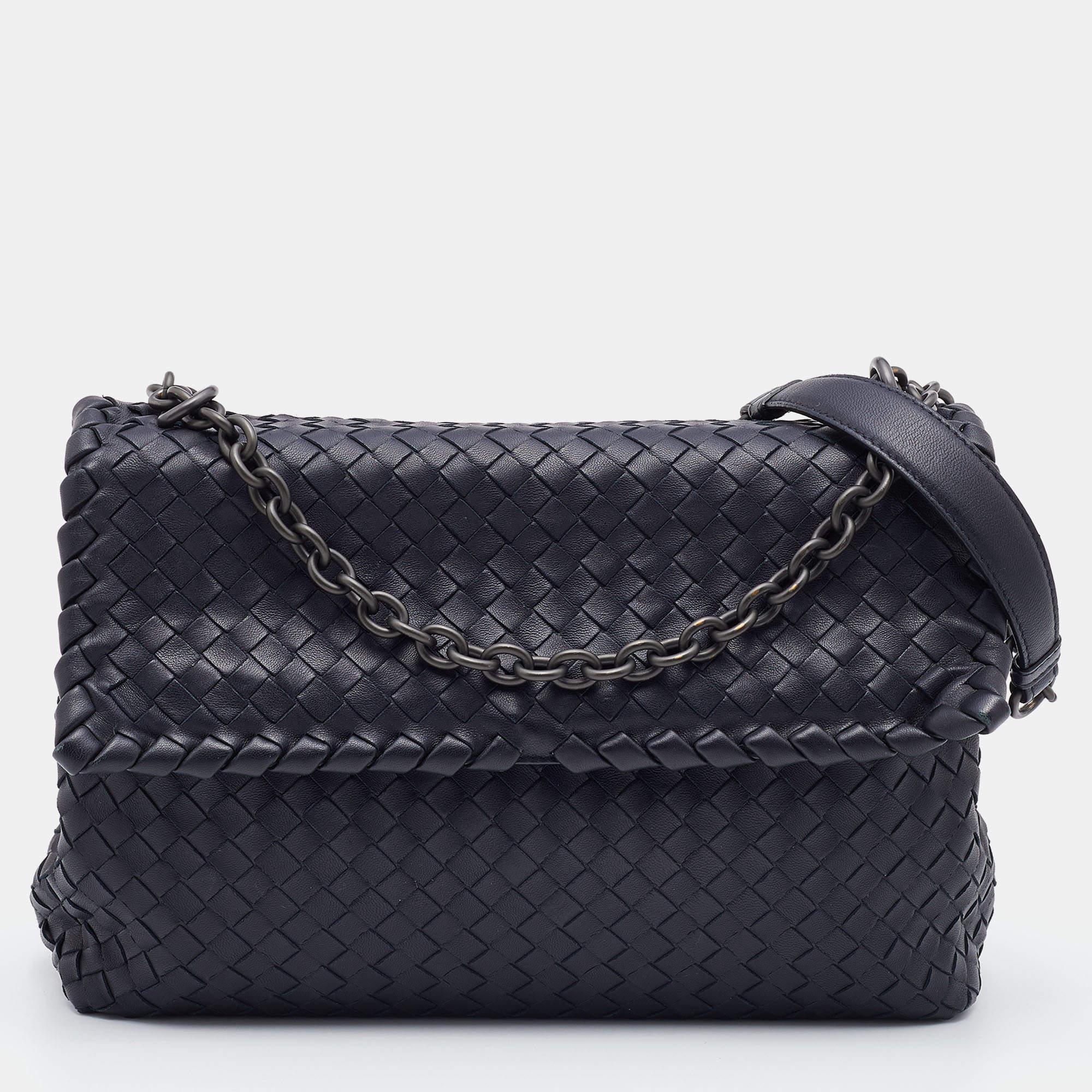 Bottega Veneta Black Intrecciato Leather Medium Olimpia Shoulder Bag 2
