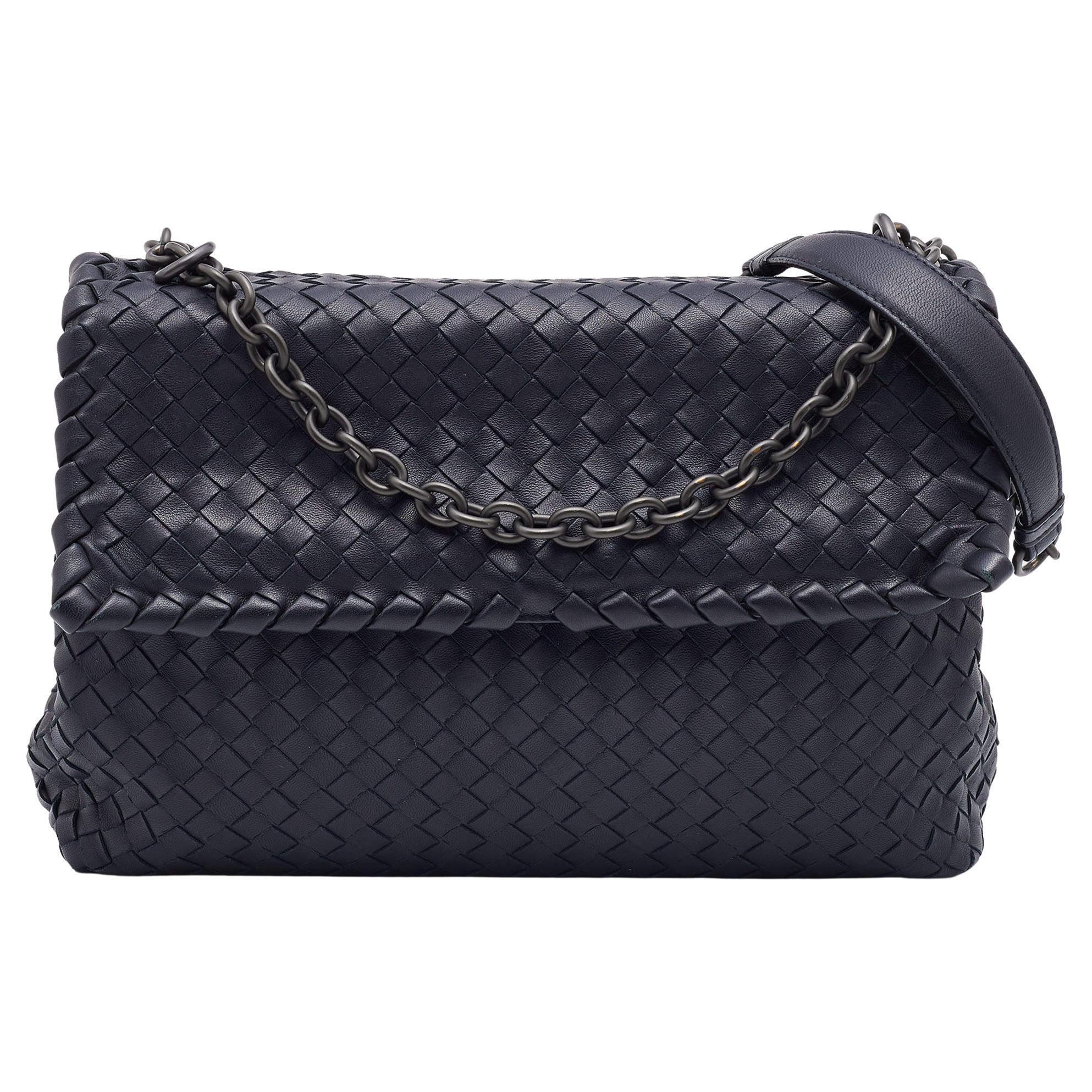 Bottega Veneta Black Intrecciato Leather Medium Olimpia Shoulder Bag