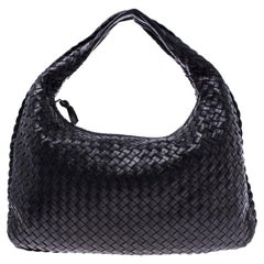 Bottega Veneta Black Intrecciato Leather Medium Veneta Hobo
