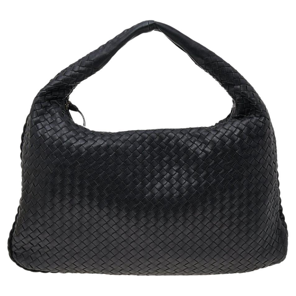Bottega Veneta Black Intrecciato Leather Medium Veneta Hobo