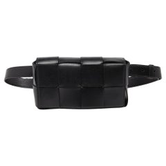 Used Bottega Veneta Black Intrecciato Leather Mini Cassette Belt Bag