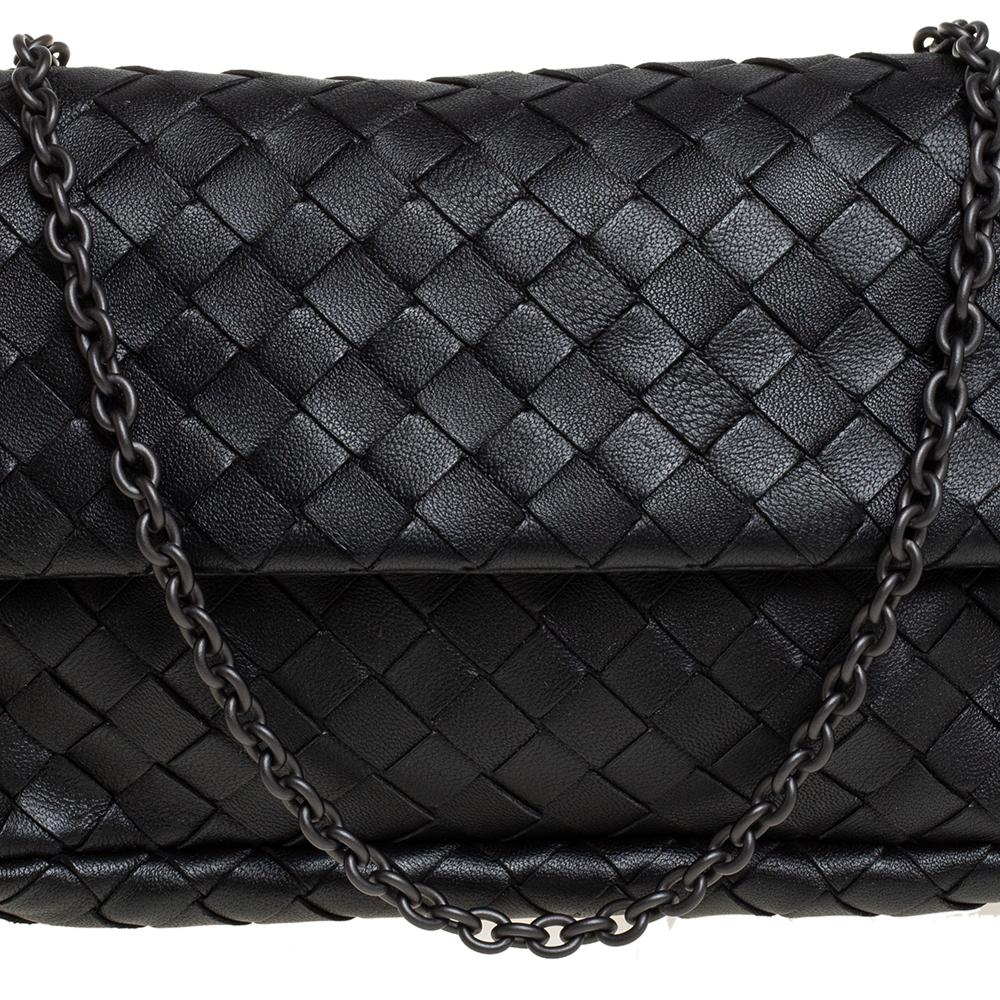 Bottega Veneta Black Intrecciato Leather Mini Flap Chain Crossbody Bag 5