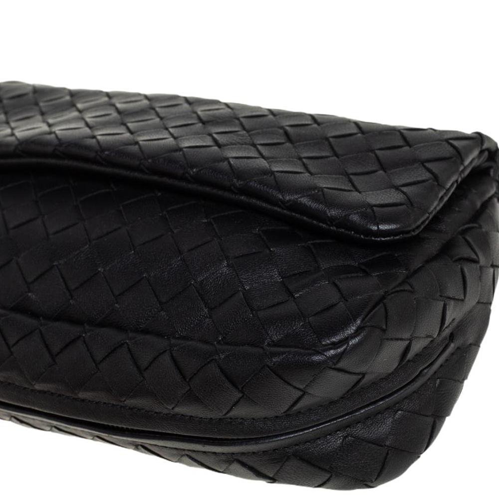 Bottega Veneta Schwarz Intrecciato Leder Mini Flap Kette Crossbody Tasche 9
