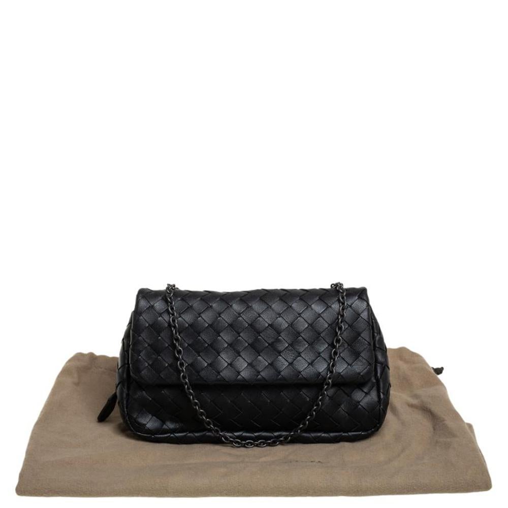 Bottega Veneta Black Intrecciato Leather Mini Flap Chain Crossbody Bag 7