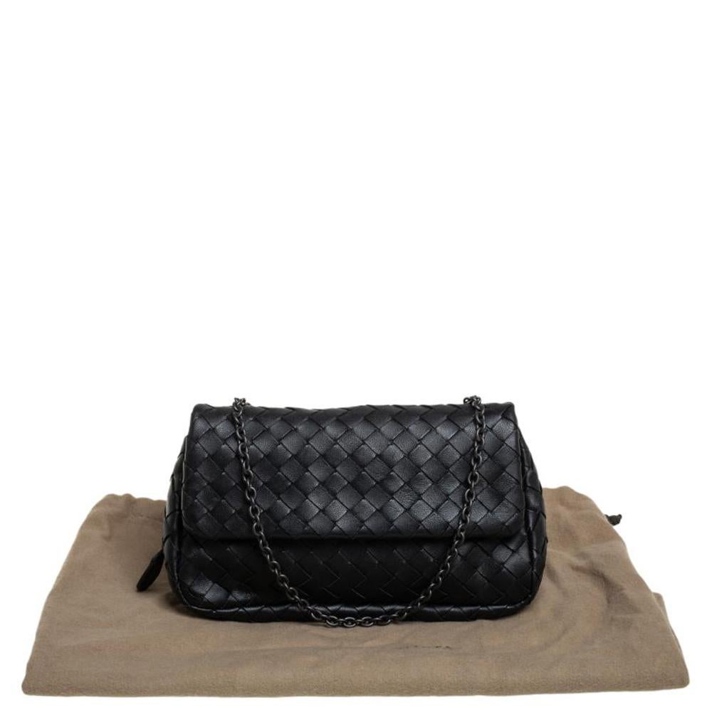 Bottega Veneta Schwarz Intrecciato Leder Mini Flap Kette Crossbody Tasche 10