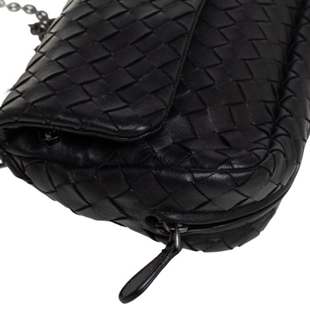 Bottega Veneta Black Intrecciato Leather Mini Flap Chain Crossbody Bag 1