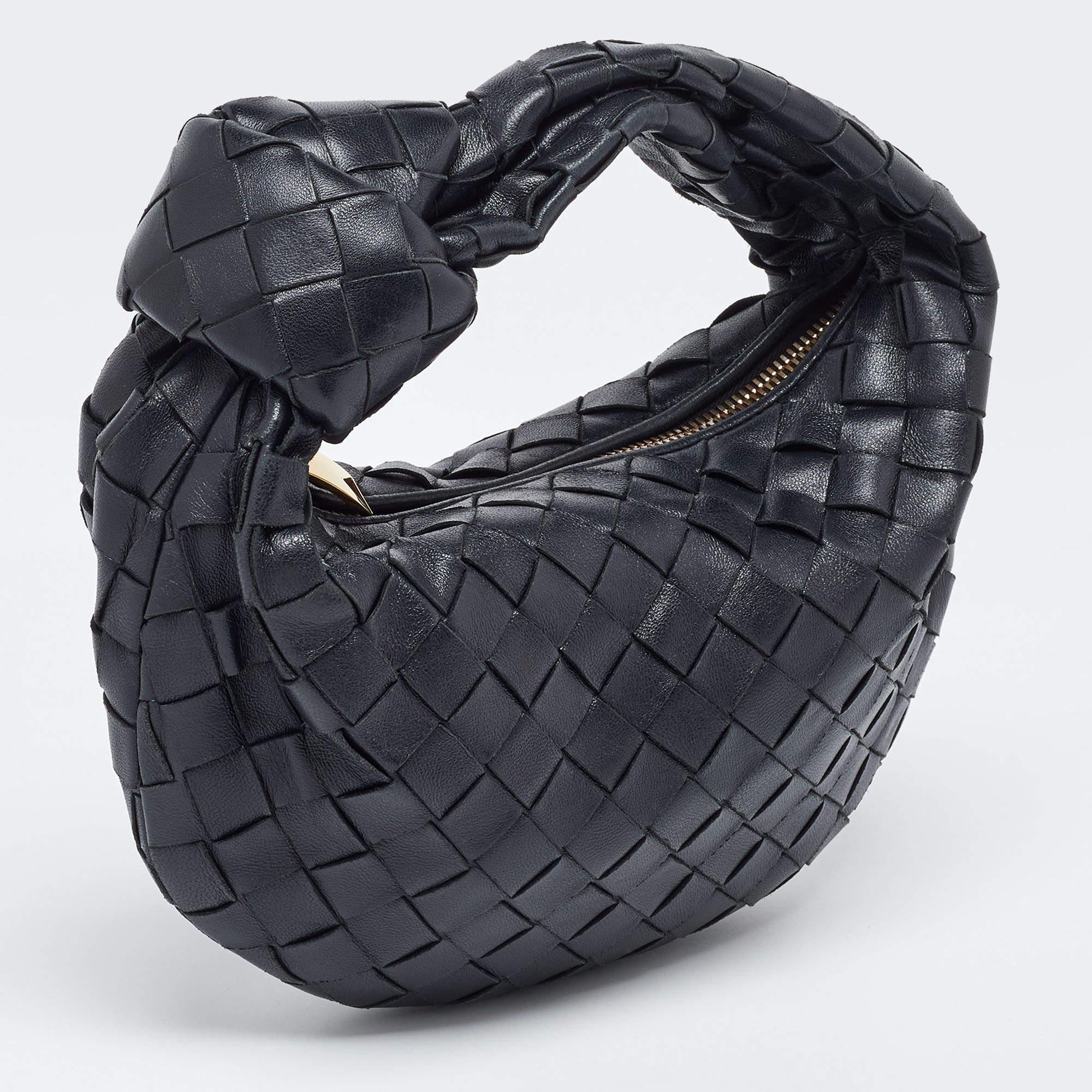Bottega Veneta Black Intrecciato Leather Mini Jodie Hobo For Sale 7