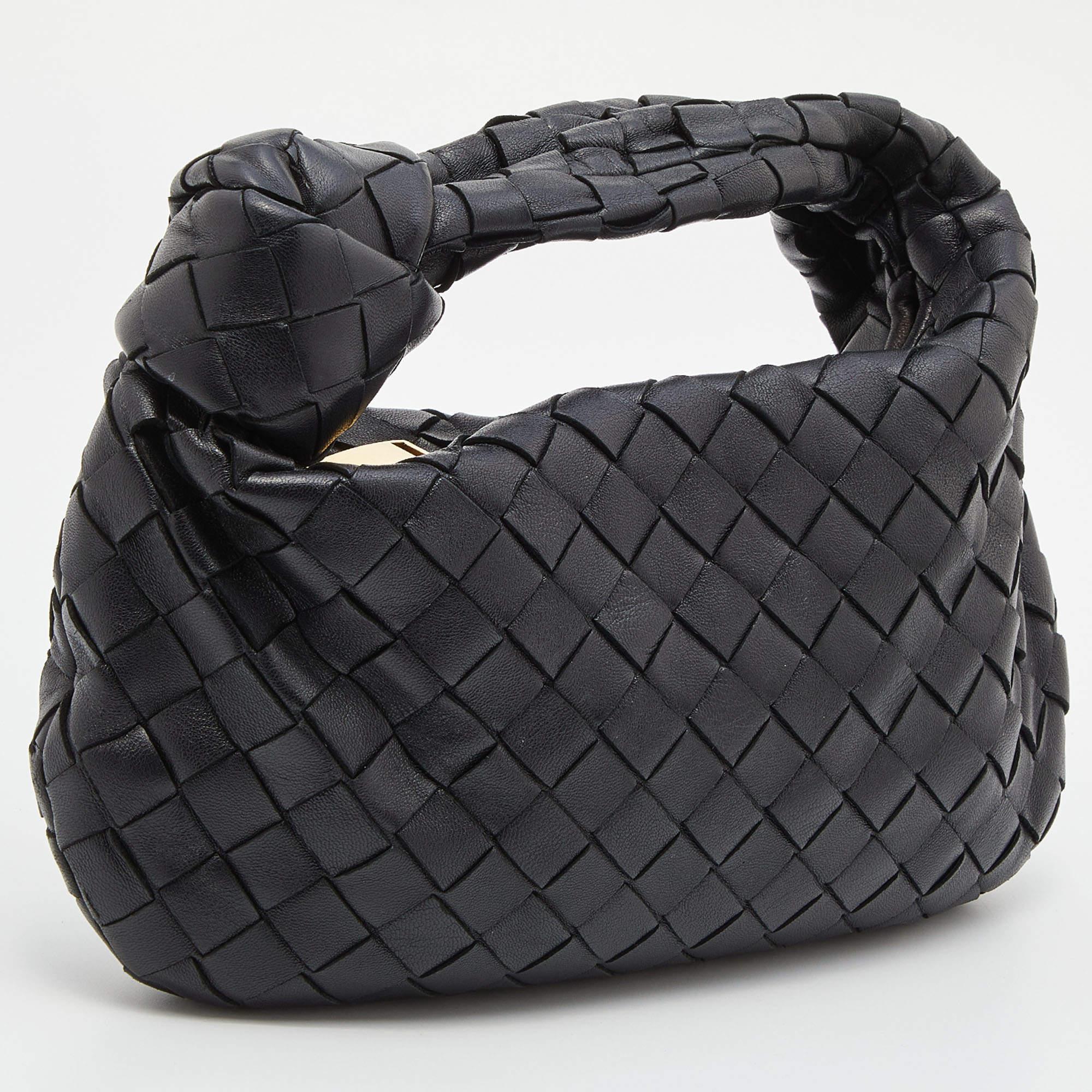 Women's Bottega Veneta Black Intrecciato Leather Mini Jodie Hobo