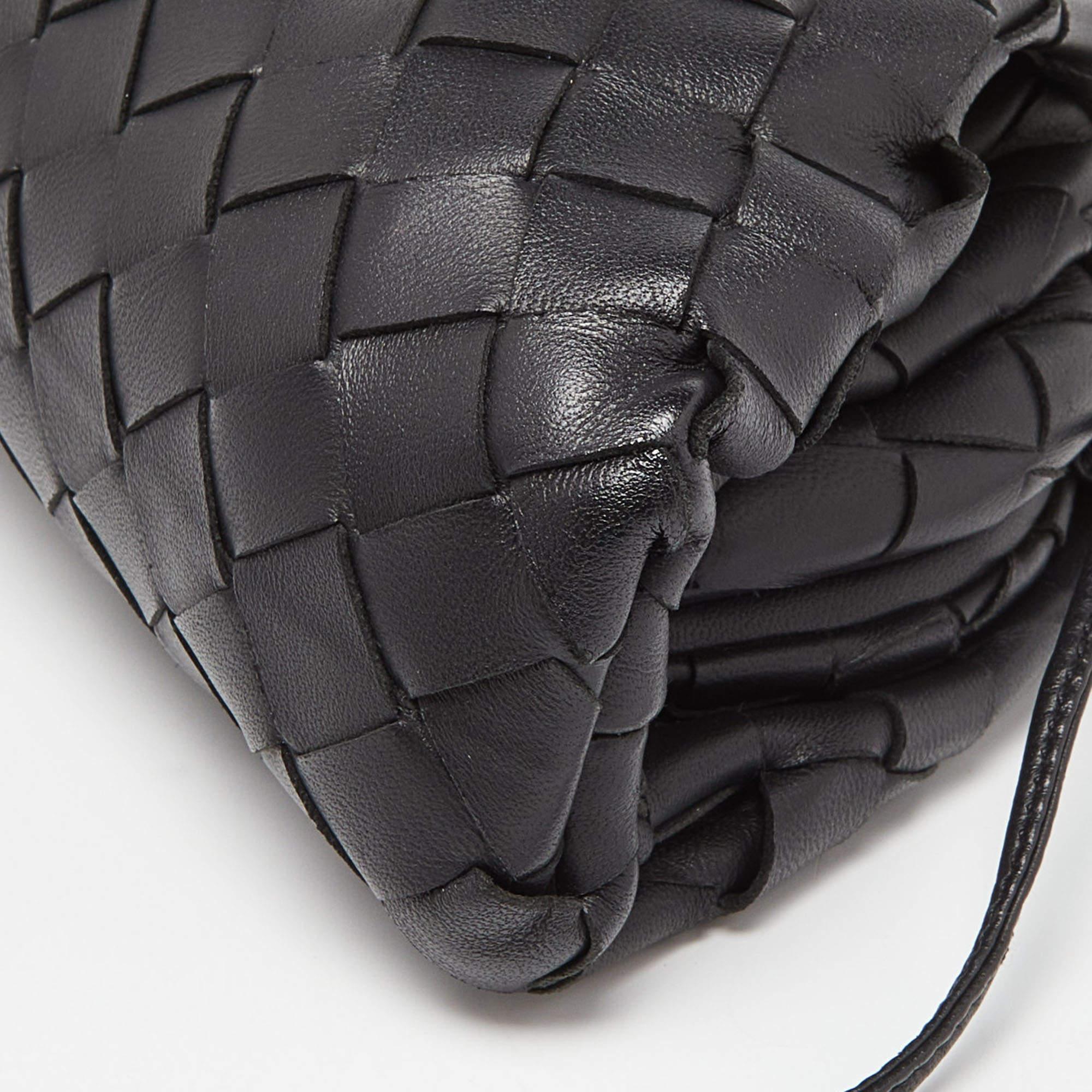 Women's Bottega Veneta Black Intrecciato Leather Mini The Pouch Bag