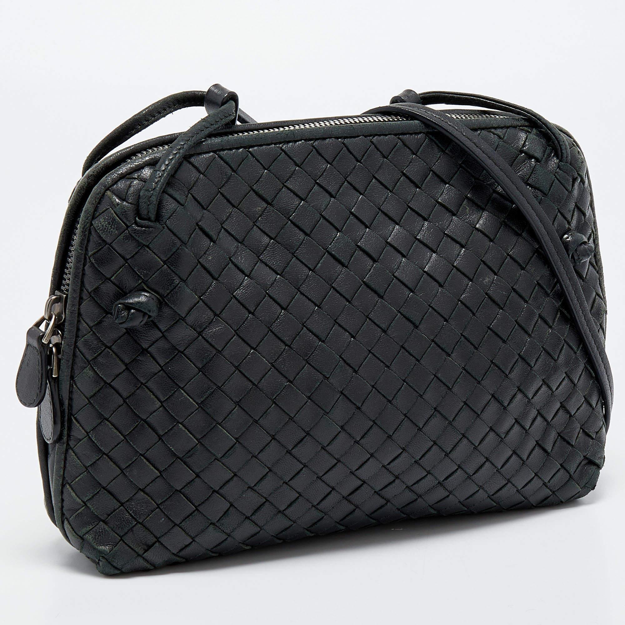 Women's Bottega Veneta Black Intrecciato Leather Nodini Crossbody Bag