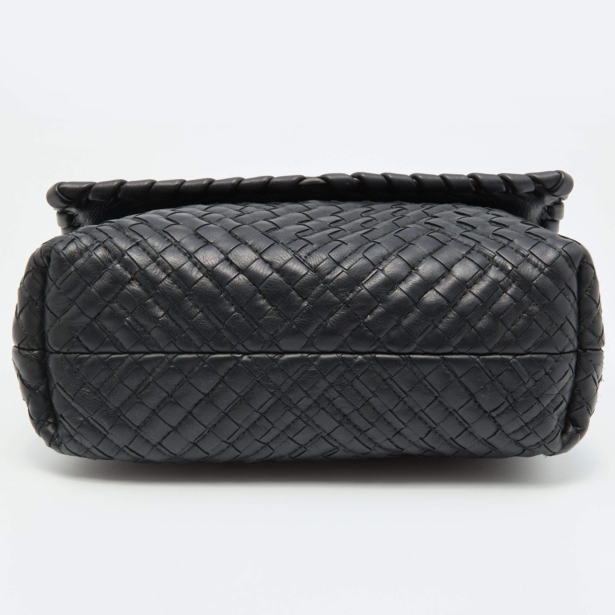 Bottega Veneta Black Intrecciato Leather Olimpia Flap Shoulder Bag 1