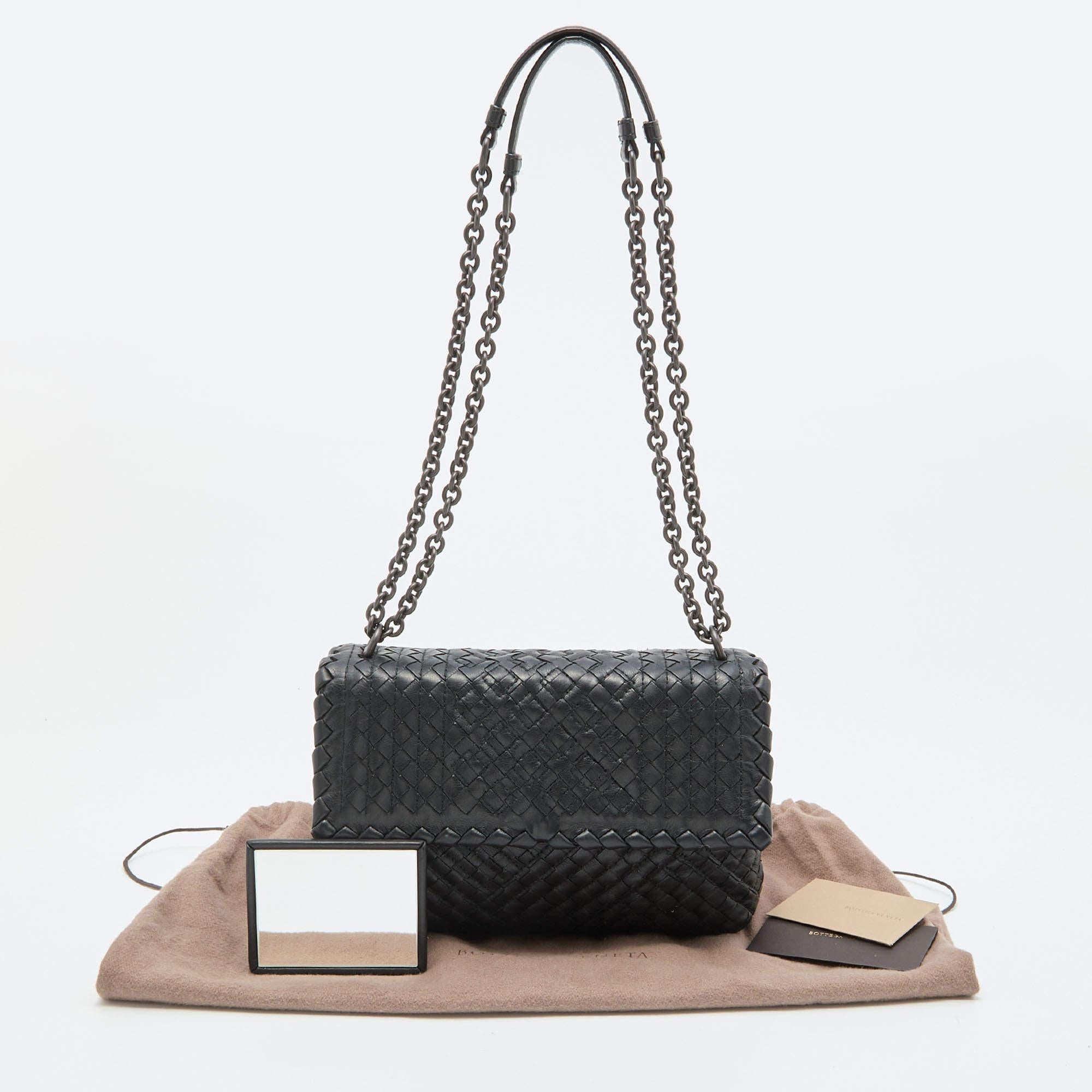 Bottega Veneta Black Intrecciato Leather Olimpia Flap Shoulder Bag 4