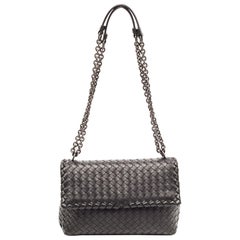 Bottega Veneta Black Intrecciato Leather Olimpia Flap Shoulder Bag