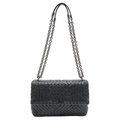 Bottega Veneta Black Intrecciato Leather Olimpia Flap Shoulder Bag