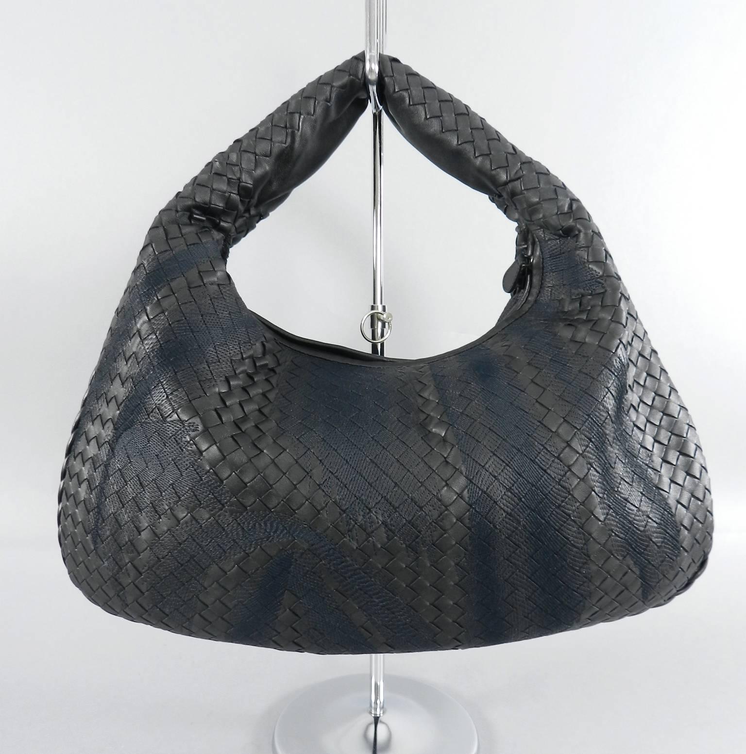 Bottega Veneta Black Intrecciato Leather Shadow Embroidered Nappa Hobo Bag.  Original retail $3800. Condition is as new - received as a gift and carried once if at all. Includes duster. Body of bag measures about 19.5 x 11 x 3 with a 7